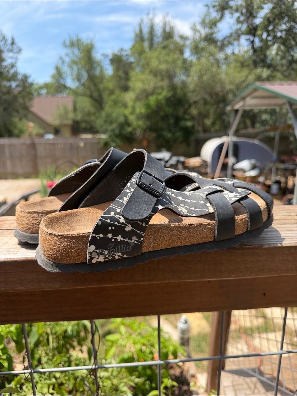 Papillo by Birkenstock Black and cream Cork Footbed Sandals